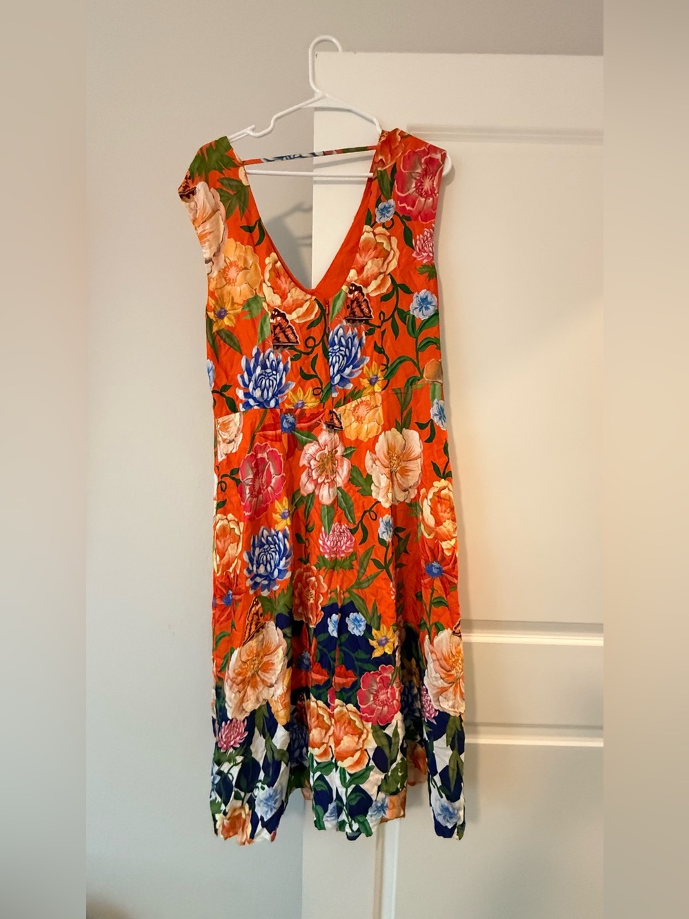 Anthropologie Low Back Printed Floral Midi Dress 🍊🌸✨ - Picture 12 of 13